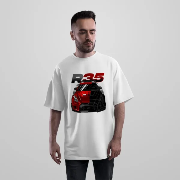 تیشرت اورسایز نیسان GT-R R35 قرمز و مشکی طرح نمای جلو