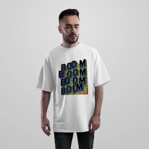 تیشرت اورسایز تایپوگرافی رنگی Boom Boom Boom کد 8011