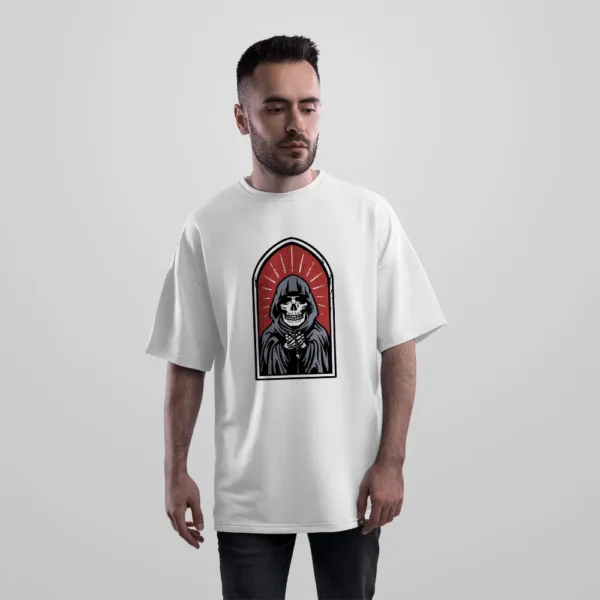 تیشرت اورسایز اسکلت شنل‌پوش طرح Grim Reaper کد 8239