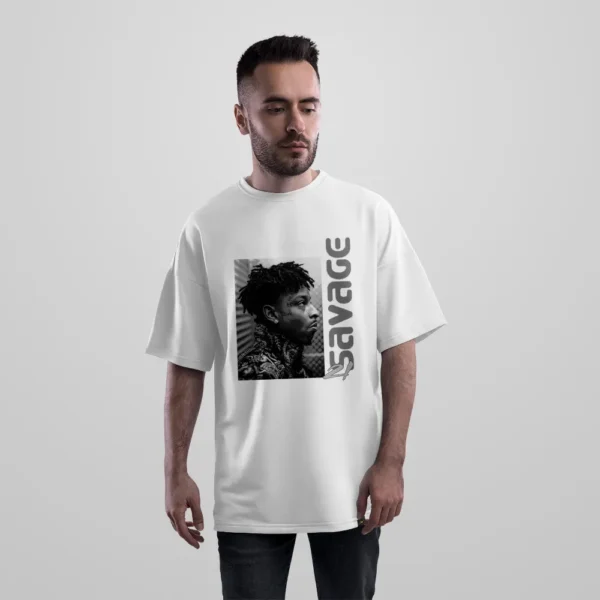 تیشرت اورسایز 21 Savage طرح پرتره و تایپوگرافی