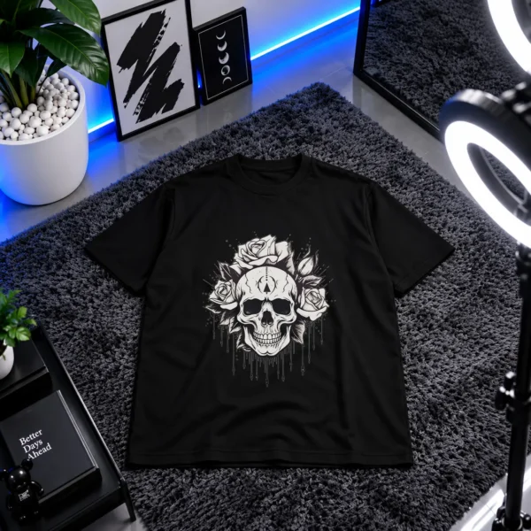 تیشرت جمجمه و رز سبک گوتیک (Skull & Roses) کد 1