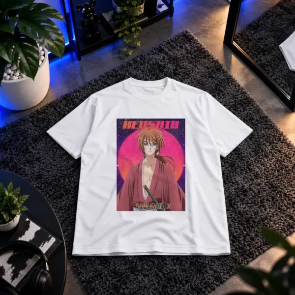 تیشرت انیمه روروونی کنشین طرح غروب صورتی (Samurai X) کد 11350