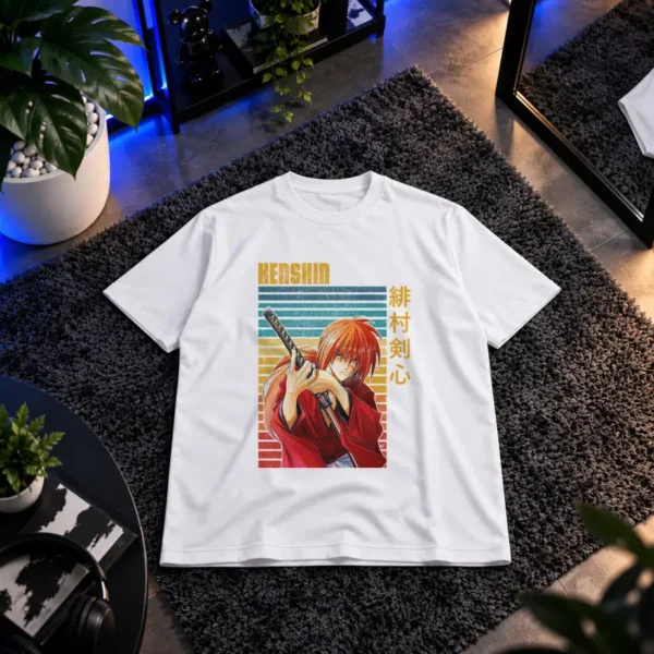 تیشرت انیمه روروونی کنشین طرح خطوط رنگی (Kenshin) کد 11357