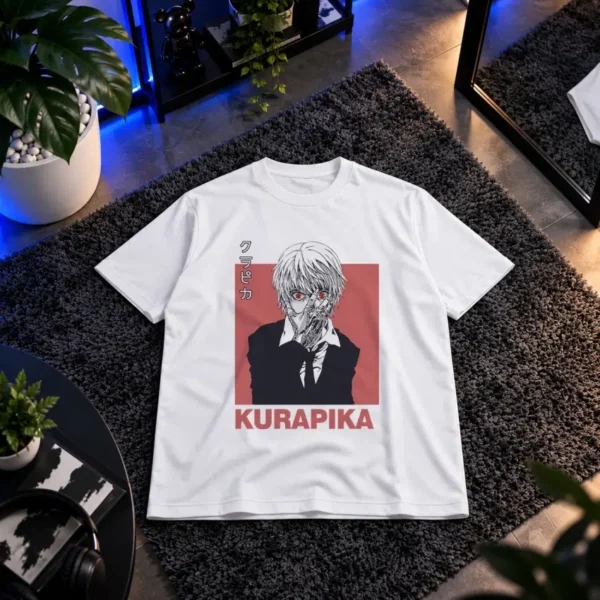 تیشرت انیمه هانتر ایکس هانتر طرح کوراپیکا سفید قرمز (Kurapika) کد 11444