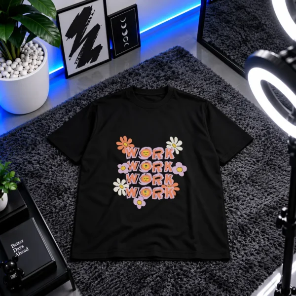 تیشرت نوشته Work با گل کد 11769