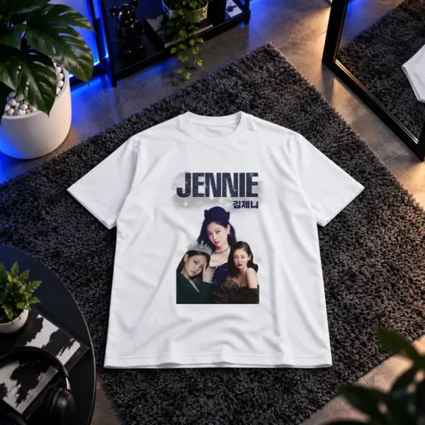 تیشرت بلک پینک طرح جنی و کلاژ پرتره (Jennie) کد 12120