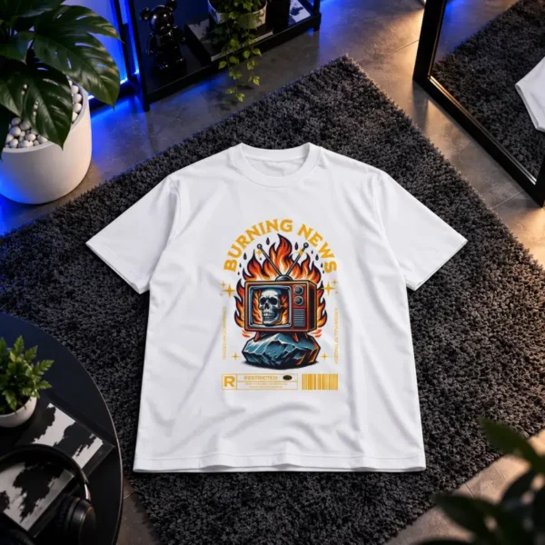 تیشرت جمجمه طرح Burning News کد 13813