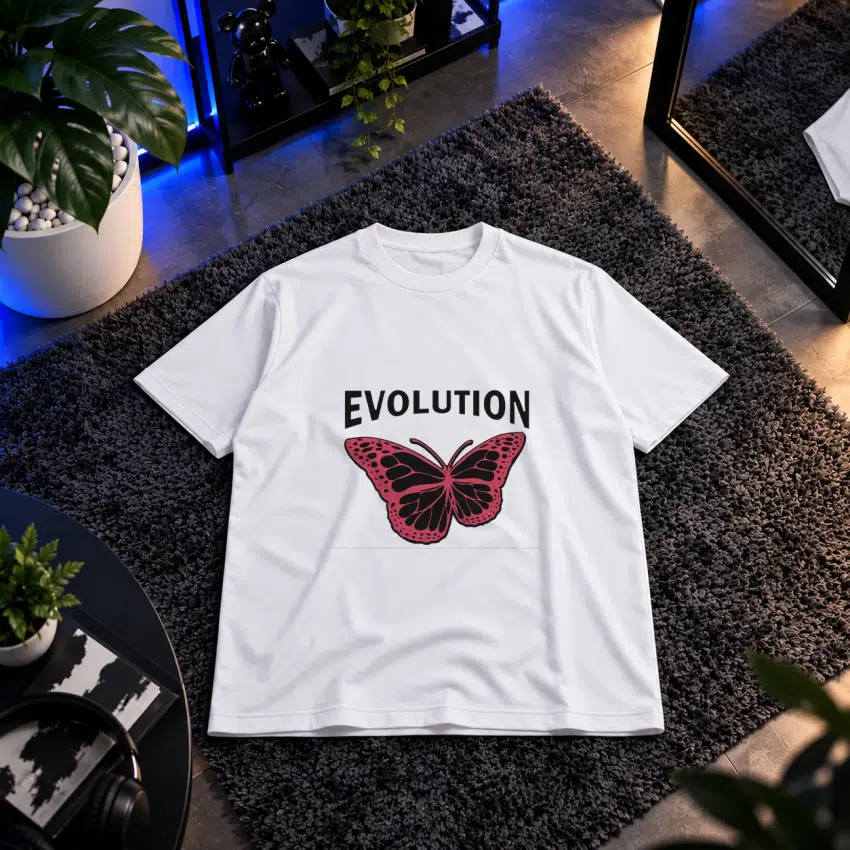 تیشرت طرح پروانه Evolution صورتی کد 13900