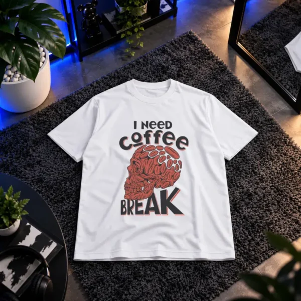 تیشرت طرح جمجمه قهوه I Need Coffee کد 14009