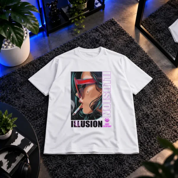 تیشرت پرتره گرافیکی با سیگار طرح Illusion و Smoke Everyday