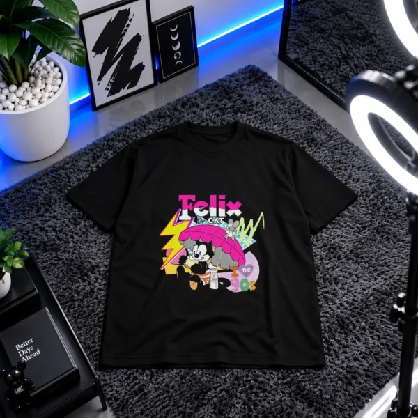 تیشرت فلیکس گربه طرح رترو دهه ۹۰ (Felix) کد 1478