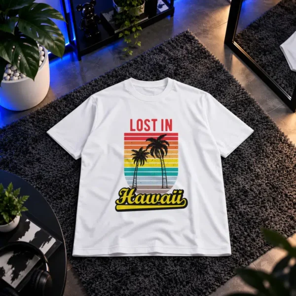 تیشرت طرح نخل و ساحل Lost in Hawaii کد 15396