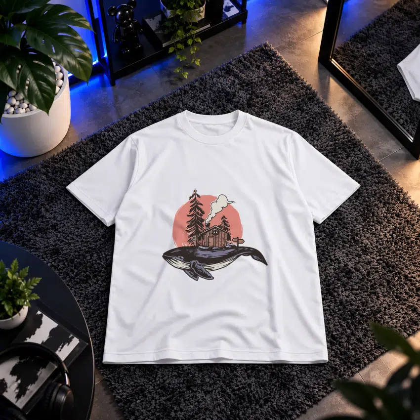 تیشرت نهنگ طرح کلبه جنگلی کد 15433