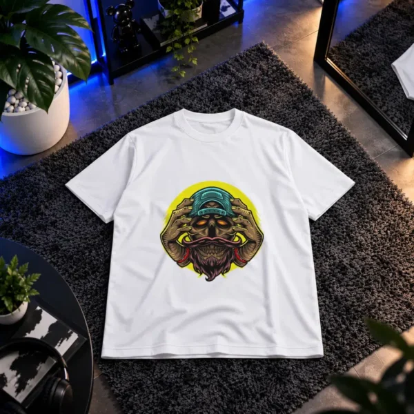 تیشرت جمجمه طرح سامورایی زرد