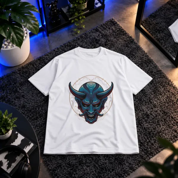 تیشرت ماسک اونی طرح آبی شاخ‌دار (Oni Mask) کد 16644