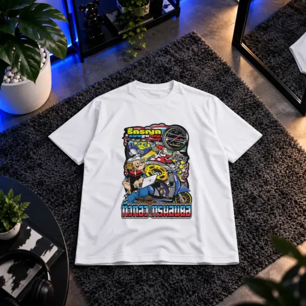 تیشرت موتور سیکلت تایلندی طرح پوپای و موتور آبی کد 17291