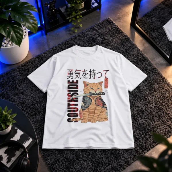 تیشرت گربه سامورایی طرح Courage ژاپنی کد 17875