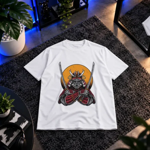تیشرت سامورایی ژاپنی طرح زره و خورشید نارنجی کد 17922