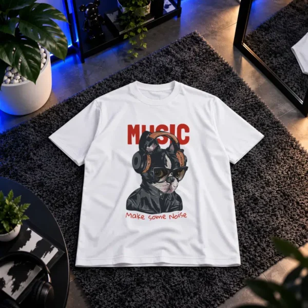 تیشرت سگ بولداگ فرانسوی طرح هدفون Music کد 19079