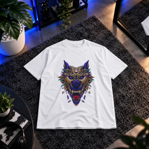 تیشرت گرگ طرح هندسی رنگی کد 19542