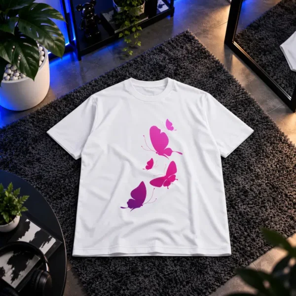 تیشرت پروانه طرح بنفش کد 20413