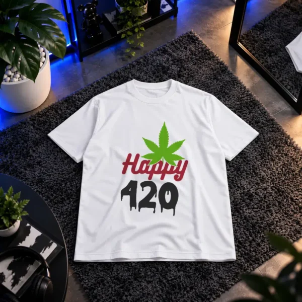 تیشرت ماری‌جوانا طرح تایپوگرافی Happy 420 کد 21143