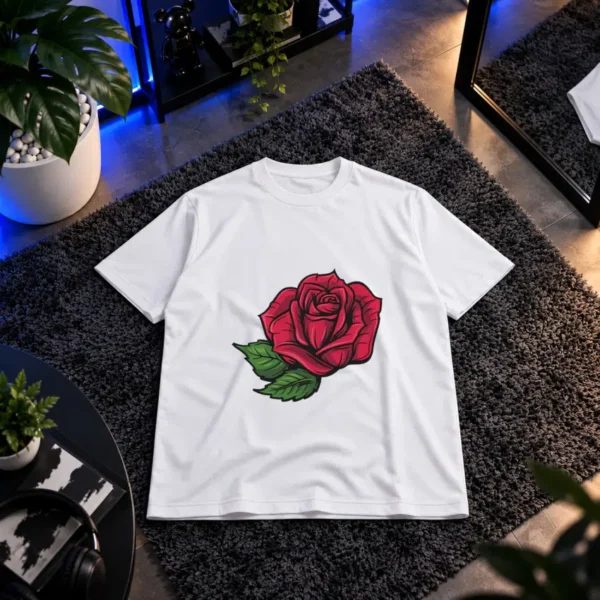 تیشرت گل رز قرمز طرح کلاسیک کد 21716