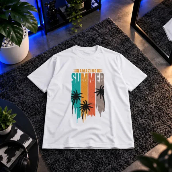 تیشرت تابستانی طرح نخل و نوشته Amazing Summer کد 21779