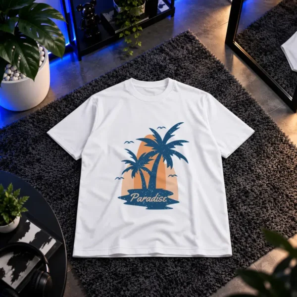تیشرت تابستانی طرح نخل و غروب ساحلی Paradise