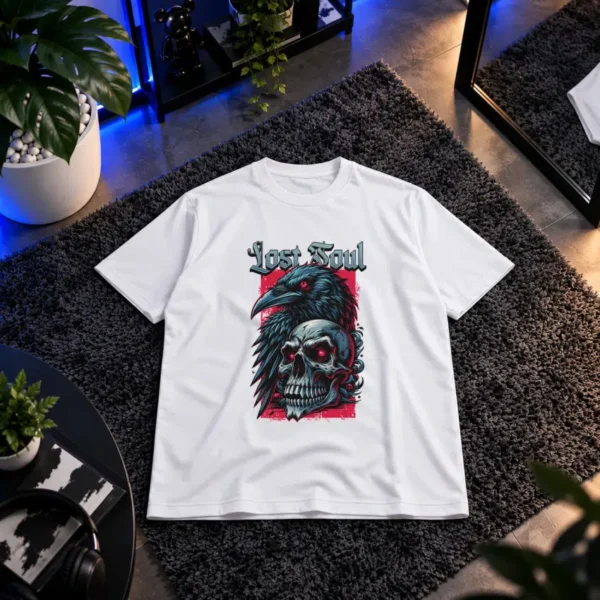 تیشرت جمجمه و کلاغ طرح روح گمشده (Lost Soul) کد 23209