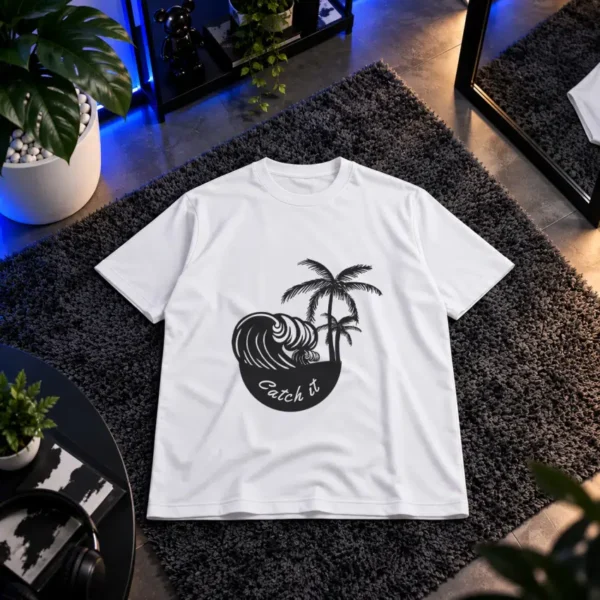تیشرت تابستانی طرح Catch It با موج و نخل