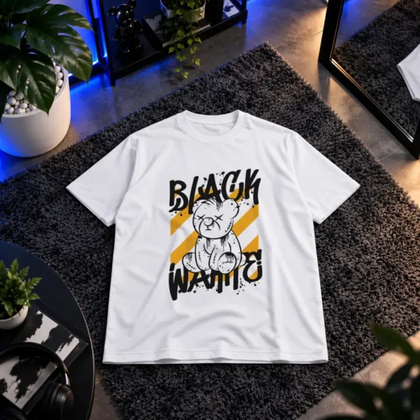 تیشرت خرس عروسکی بخیه‌دار طرح Black و Waiting