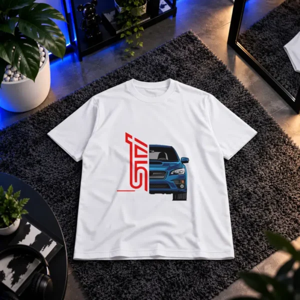 تیشرت سوبارو WRX STI آبی طرح نمای جلوی خودرو