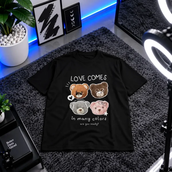 تیشرت خرس عاشقانه طرح Love Comes in Many Colors کد 3872