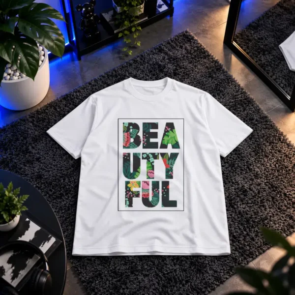 تیشرت تایپوگرافی گل‌دار Beautiful