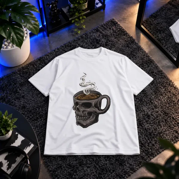 تیشرت قهوه طرح ماگ جمجمه کد 7097