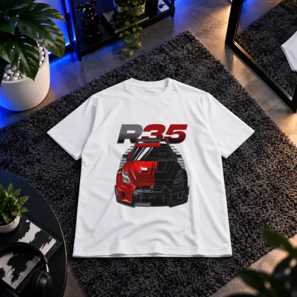 تیشرت نیسان GT-R R35 قرمز و مشکی طرح نمای جلو