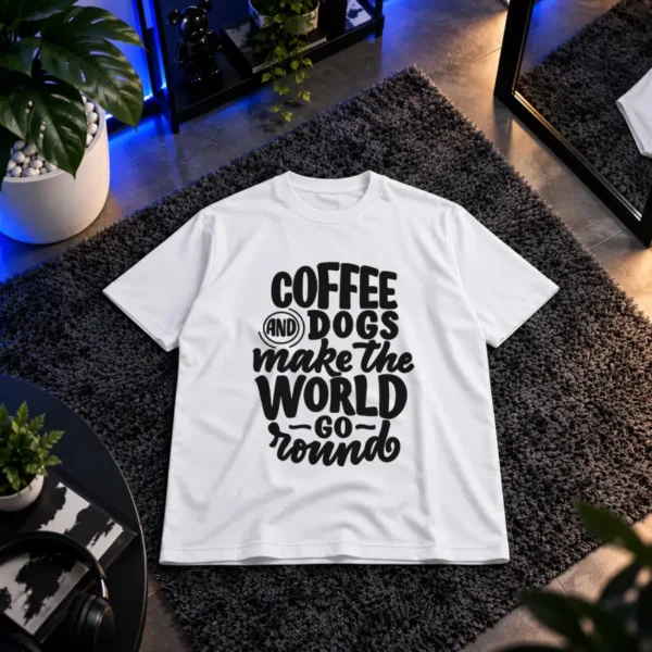 تیشرت قهوه و سگ طرح Coffee and Dogs Make the World Go Round کد 7543