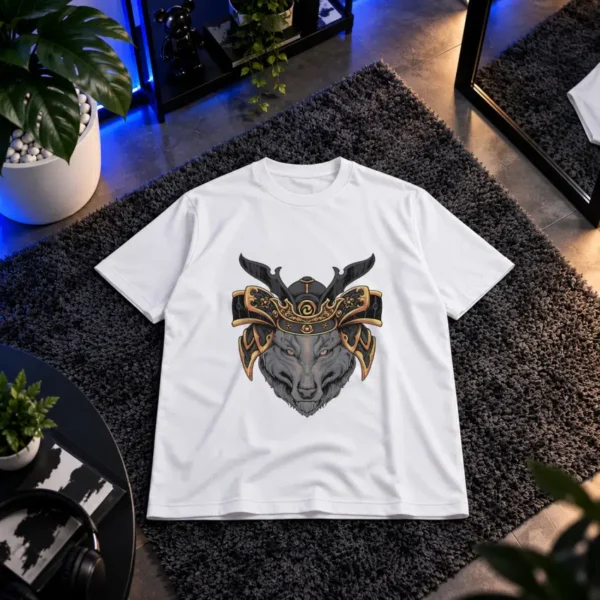 تیشرت گرگ سامورایی طرح کلاه‌خود ژاپنی کد 7776
