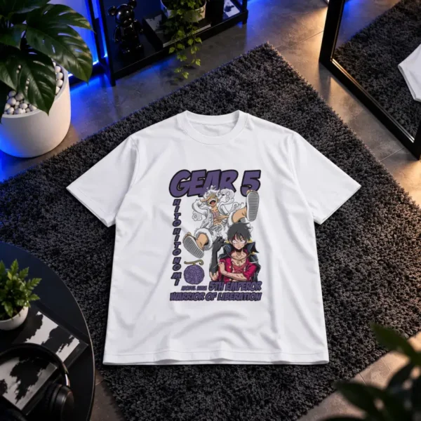 تیشرت انیمه وان پیس طرح لوفی گیر ۵ (Gear 5 Luffy)