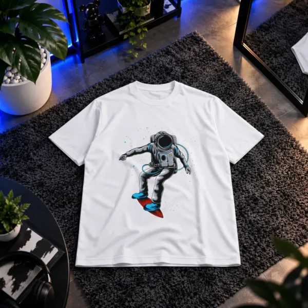 تیشرت فضانورد اسکیت‌سوار طرح Space Skater کد 8262