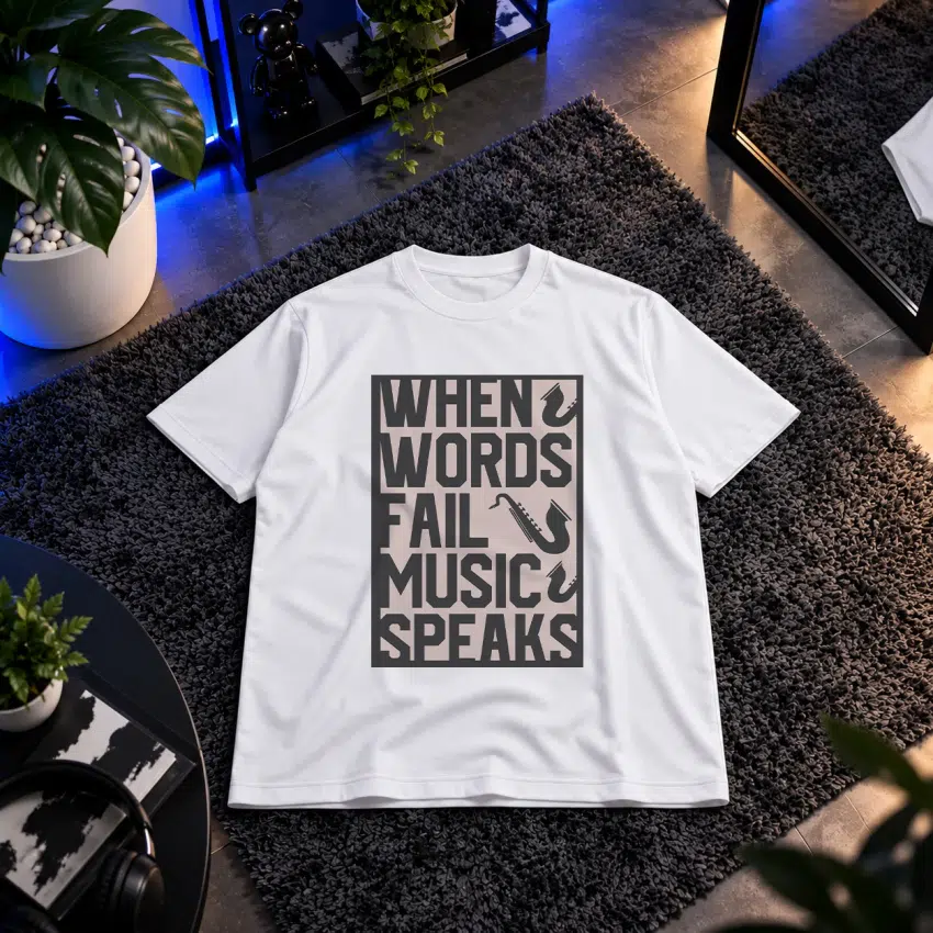 تیشرت موسیقی طرح When Words Fail Music Speaks کد 8477