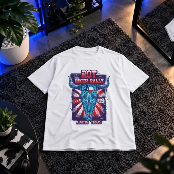 تیشرت جمجمه گاو طرح ROT Biker Rally Austin Texas کد 8702
