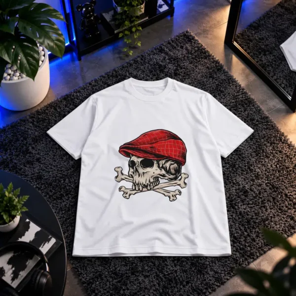 تیشرت جمجمه طرح کلاه قرمز و استخوان کد 9214