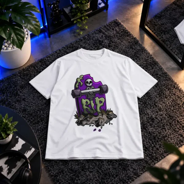 تیشرت سنگ قبر طرح اسکیت‌برد و جمجمه RIP کد 9290