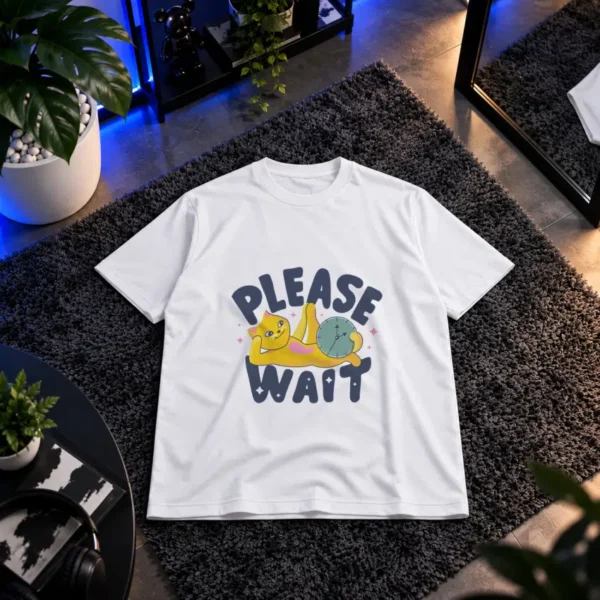 تیشرت گربه کارتونی طرح Please Wait کد 9314