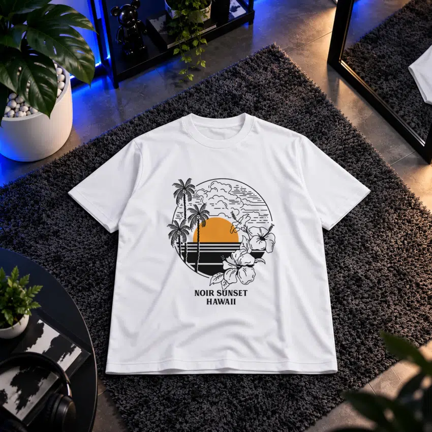 تیشرت هاوایی طرح Noir Sunset کد 9581