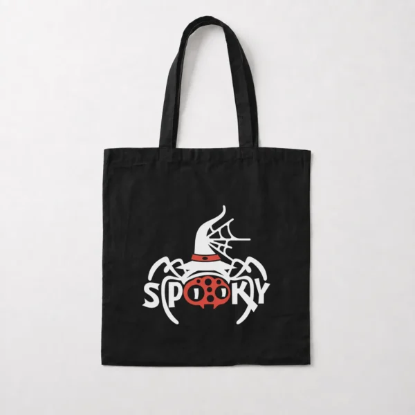 توت بگ هالوین طرح عنکبوت فانتزی با کلاه جادوگری روی تار و نوشته Spooky کد 10982