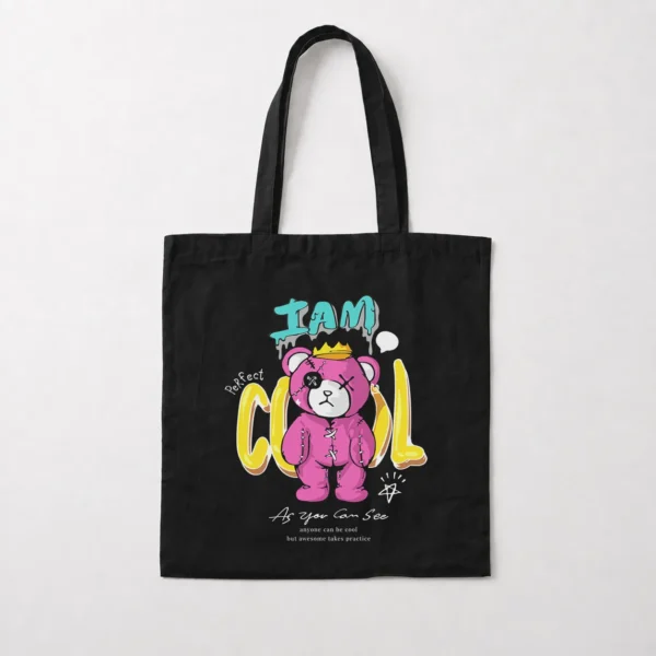توت بگ خرس صورتی تاج‌دار و نوشته I Am Cool کد 2737