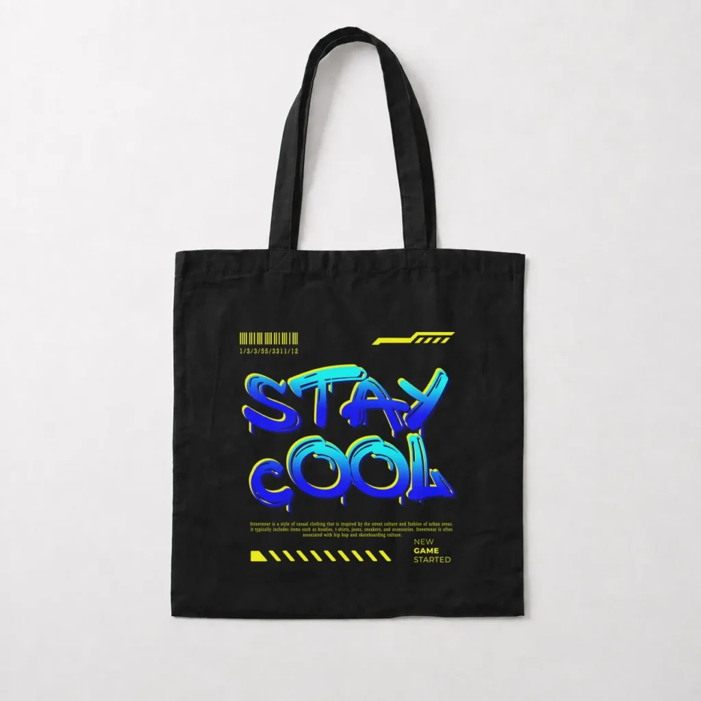 توت بگ تایپوگرافی آبی و زرد Stay Cool کد 2823